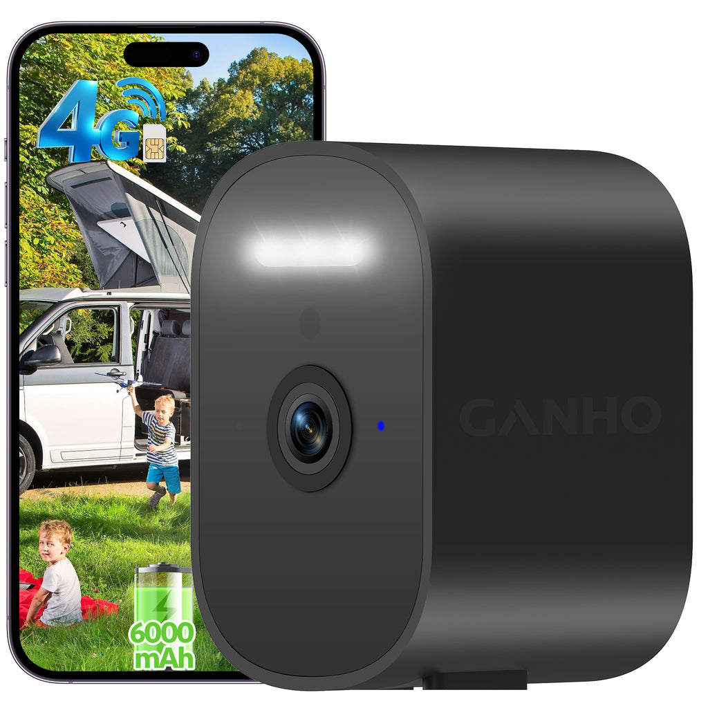 G10K-4G GANHO Cellular Security Camera, 2K 4G LTE Battery Powered Outdoor Camera with Night Vision & AI Human Detection, No WiFi Required