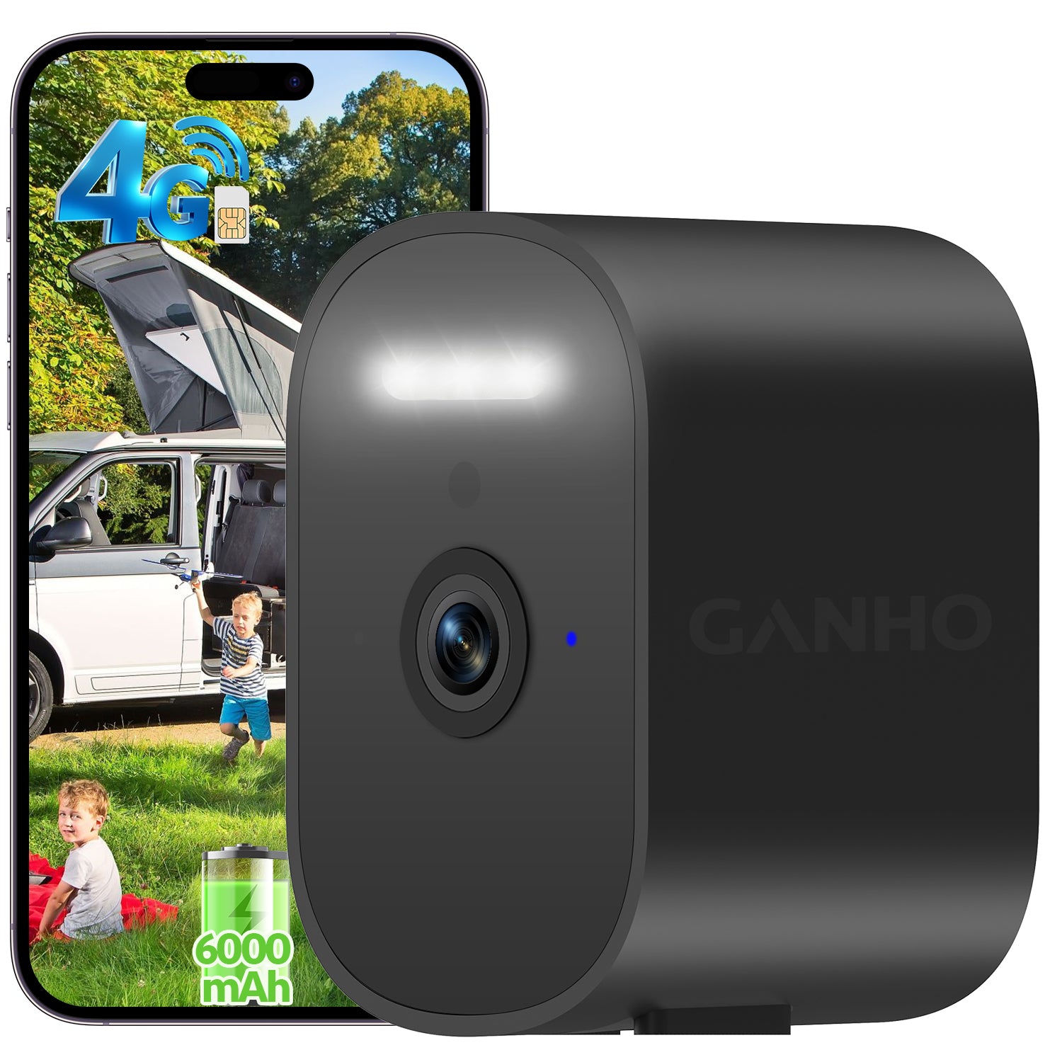G10K-4G GANHO Cellular Security Camera, 2K 4G LTE Battery Powered Outdoor Camera with Night Vision & AI Human Detection, No WiFi Required