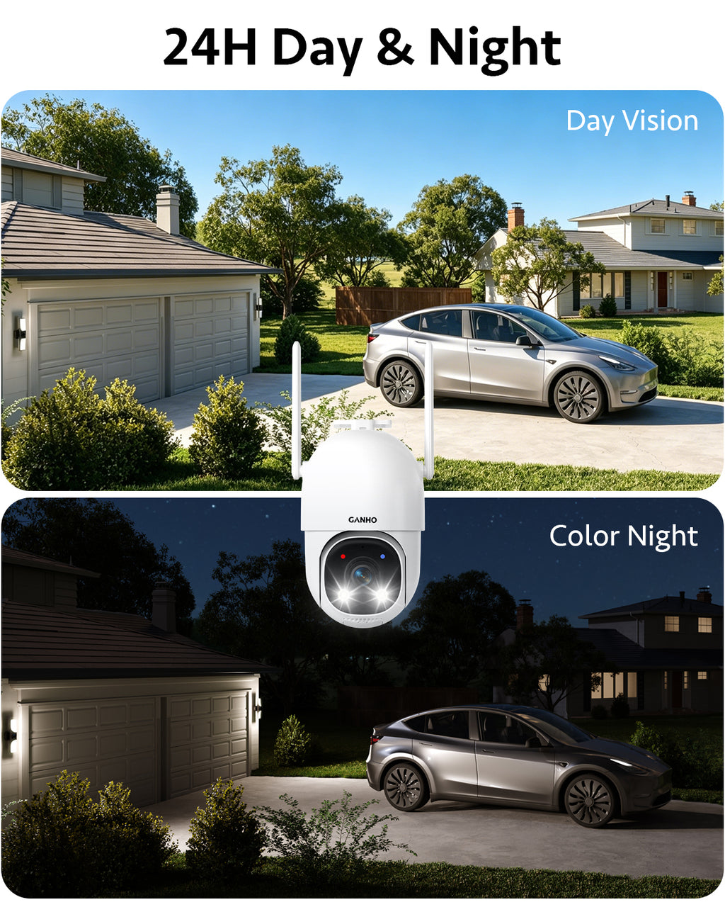 G30K GANHO 2K AOV WiFi Solar Security Camera Outdoor Wireless, 7/24 Recording Home Surveillance IP Camera PTZ with 90FT AI Detection, 8W 14400mAh Battery Powered CCTV Camera [2.4 & 5GHz]