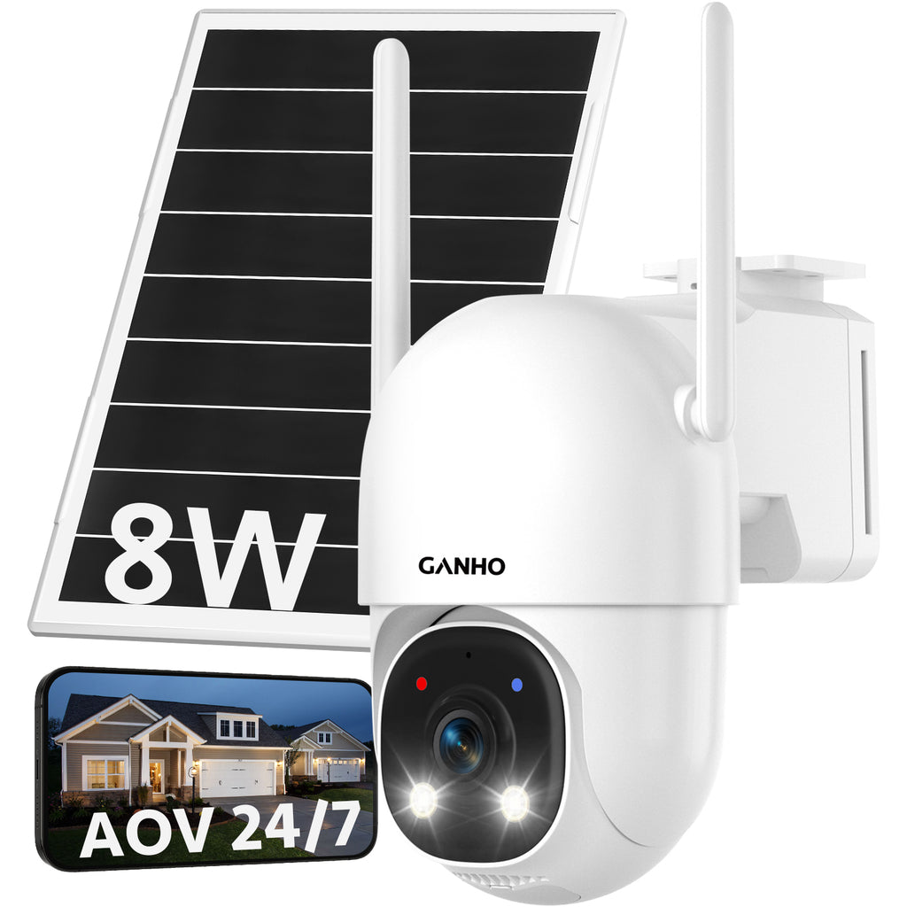 G30K GANHO 2K AOV WiFi Solar Security Camera Outdoor Wireless, 7/24 Recording Home Surveillance IP Camera PTZ with 90FT AI Detection, 8W 14400mAh Battery Powered CCTV Camera [2.4 & 5GHz]