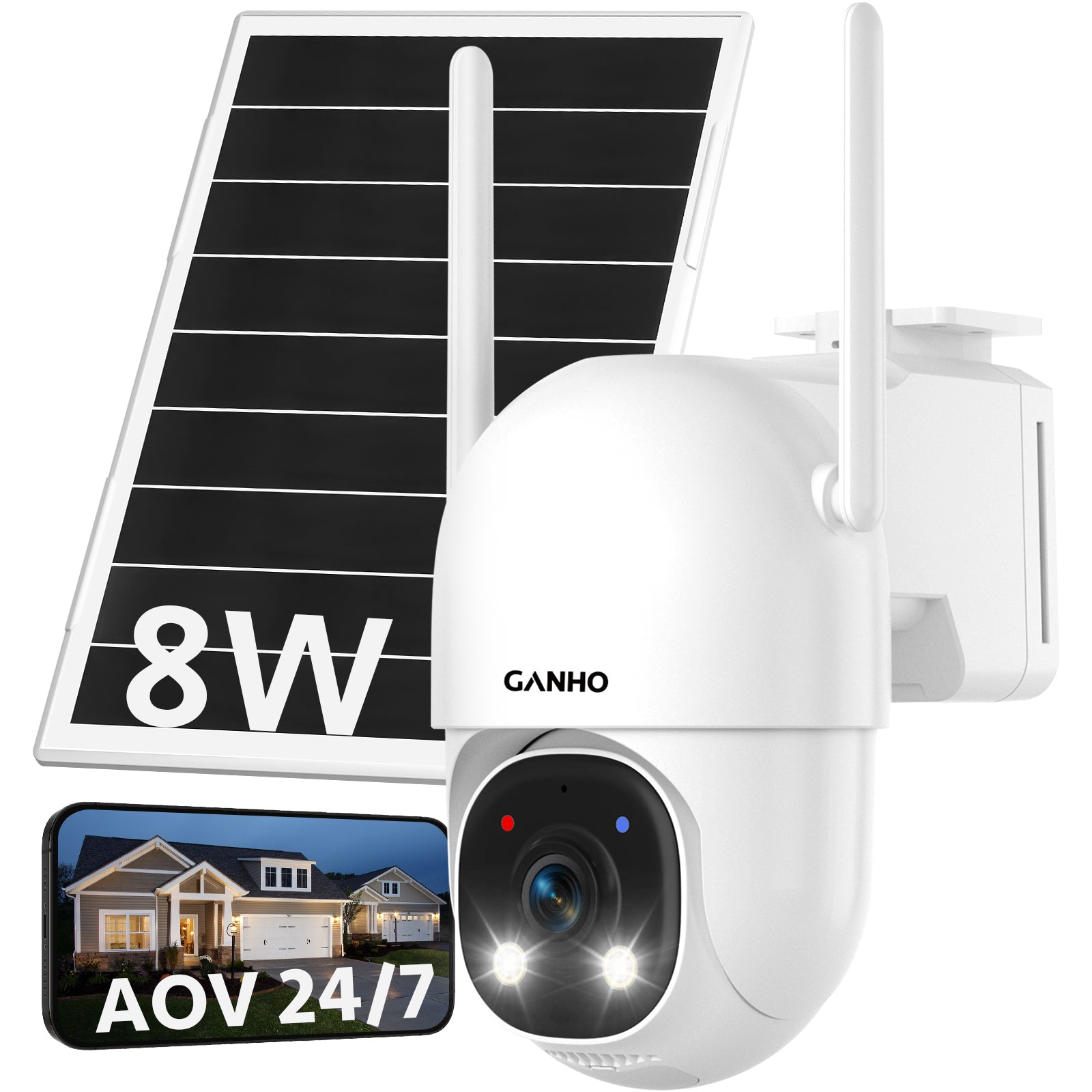 G30K GANHO 2K AOV WiFi Solar Security Camera Outdoor Wireless, 7/24 Recording Home Surveillance IP Camera PTZ with 90FT AI Detection, 8W 14400mAh Battery Powered CCTV Camera [2.4 & 5GHz]