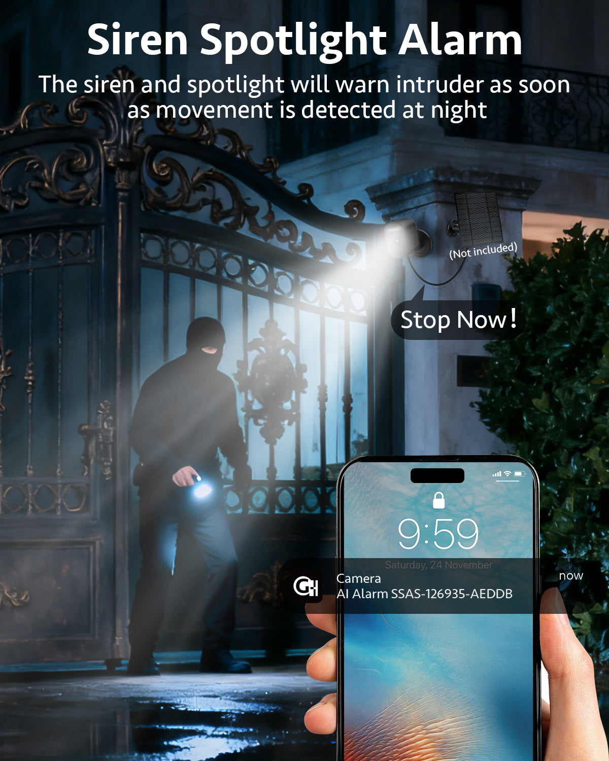 G10K-4G GANHO Cellular Security Camera, 2K 4G LTE Battery Powered Outdoor Camera with Night Vision & AI Human Detection, No WiFi Required