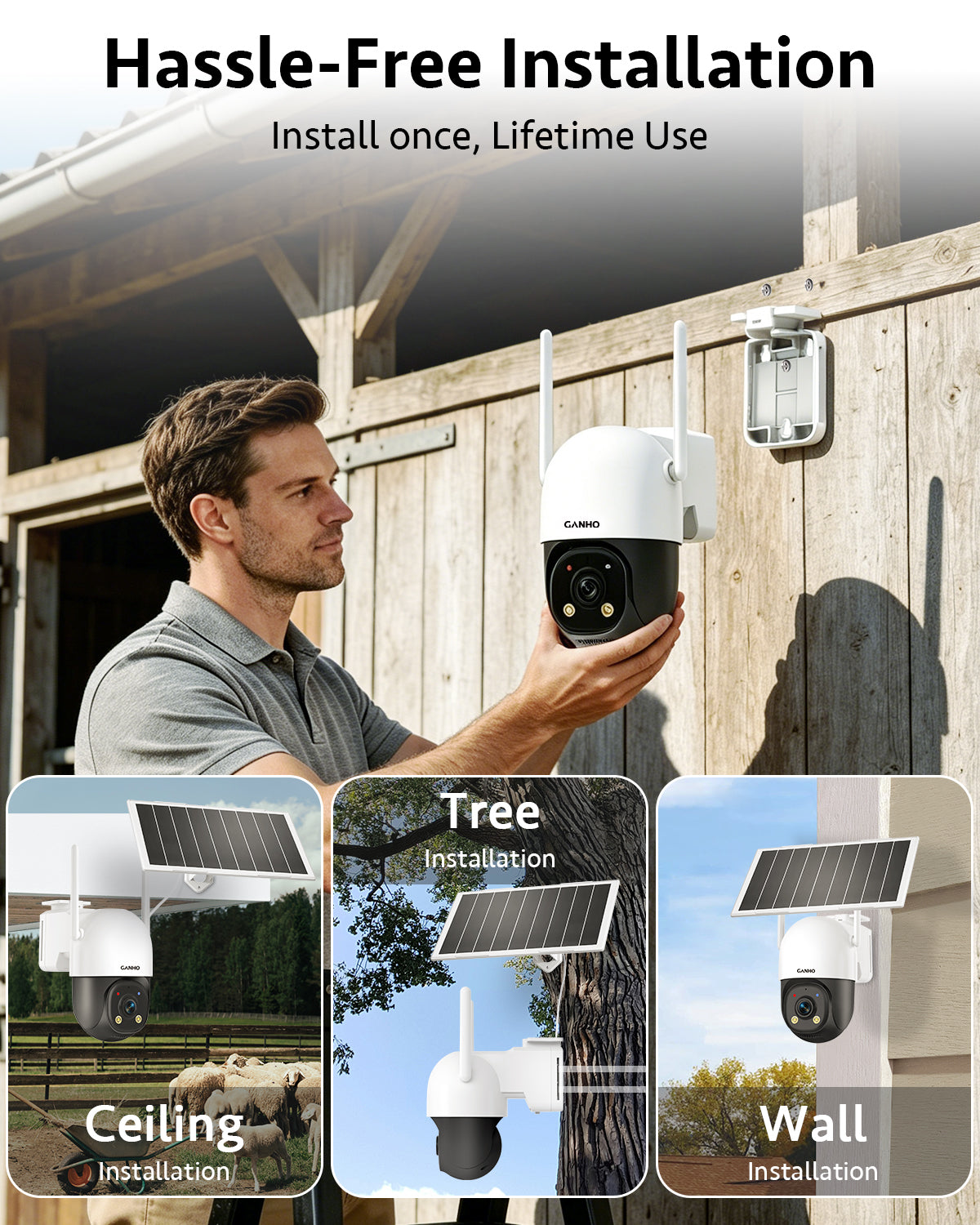 G30K-4G GANHO 4G AOV Solar Security Camera Outdoor Wireless,7/24 Recording 3MP No WiFi IP Surveillance Camera with Sim Card,90FT AI Detection,8W 14400mAh Battery Operated LTE Camera CCTV